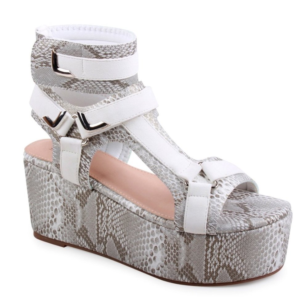 Leather White Snakeskin Platform Sandals